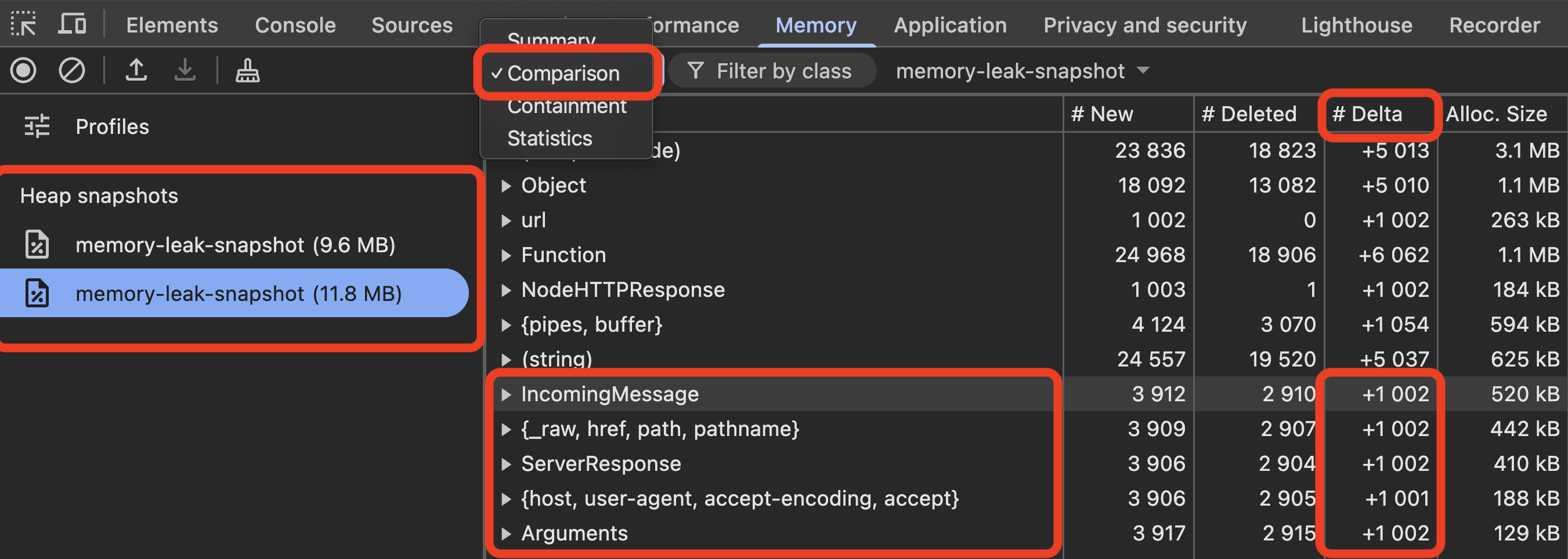 V8 Heap Snapshot Comparison